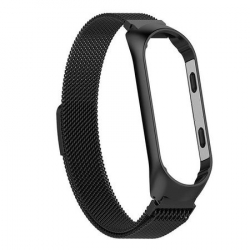 Bratara metalica tip plasa pentru bratara fitness Xiaomi Mi Band 3 / 4 cu prindere magnetica negru 