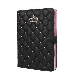 Husa tip carte pentru tableta iPad 2017 de 9.7 inch din piele ecologica Luxury Crown Bling Negru BBL1249