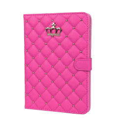 Husa tip carte pentru tableta iPad 2017 de 9.7 inch din piele ecologica Luxury Crown Bling Roz trandafiriu BBL1250