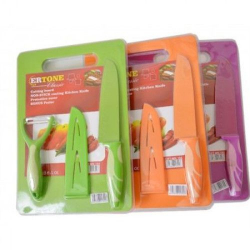 Set 4 piese cutit cu teaca aparat decojit si mini tocator Multicolor 