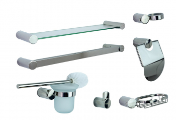 Set sapte piese accesorii baie TRENDY S inox cromat desing cilindric 
