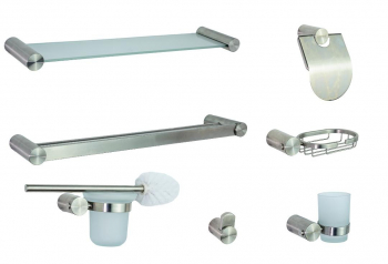 Set sapte piese accesorii baie TRENDY S inox satinat desing cilindric 
