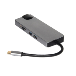 Adaptor HUB Combo aluminum Pro 8 in 1 Hub Combo USB de la tip C cu porturi HD4K VGA USB-C Ethernet Gigabit RJ45 Dual USB si SD TF 