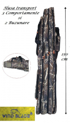 Husa Premium transport Lansete/Vergi cu 3 compartimente + 2 buzunare Lungime 150 cm 
