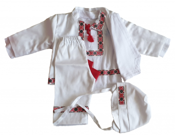 Costum de botez cu motive traditionale Handmade MInis Boutique 3-6 luni 
