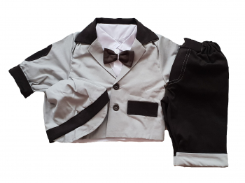 Costum de botez Handmade Minis Boutique gri cu negru 0-3 luni 