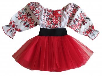 Costum traditional pentru fetite Handmade Minis Boutique model 4 3-6 luni 