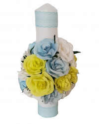Lumanare botez/nunta Handmade Minis Boutique cu trandafiri albi bleu si vernil 