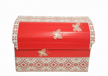 Trusou complet pentru botez Handmade Minis Boutique cu motive traditionale alb cu rosu 