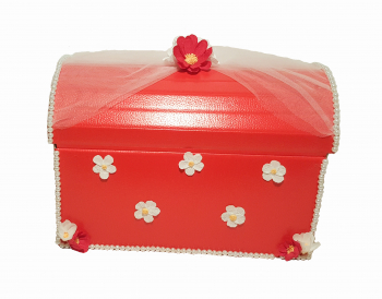 Trusou complet pentru botez Handmade Minis Boutique in cufar rosu cu alb 