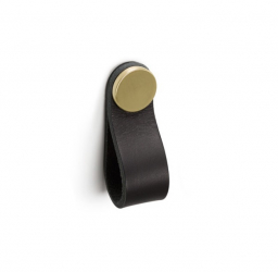 Maner buton Flexa din piele neagra pentru mobilier cu ornament finisaj alama L 70 mm 
