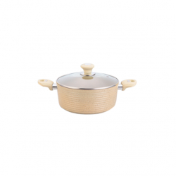 Oala marmorata inductie Culinaro Eco 28cm cu capac sticla cu strat ceramic marmorat crem 