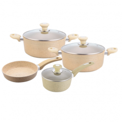 Set 2 oale cu capac 24 cm 28 cm Culinaro Eco cu tigaie 24 cm aluminiu cu strat ceramic marmorat culoare crem+ cratita 18cm inductie 