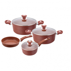 Set 2 oale cu capac 24 cm 28 cm Culinaro Eco cu tigaie 26 cm aluminiu cu strat ceramic marmorat culoare maro + cratita 18cm inductie 