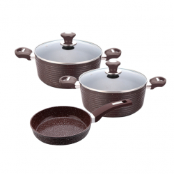 Set 2 oale cu capac 24 cm 28cm Culinaro Eco cu tigaie 24 cm aluminiu cu strat ceramic marmorat inductie culoare maro inchis 