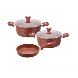 Set 2 oale cu capac 24 cm 28cm Culinaro Eco cu tigaie 26 cm aluminiu cu strat ceramic marmorat inductie culoare maro 