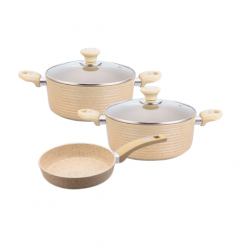Set 2 oale cu capac 24 cm 28cm Culinaro Eco cu tigaie 28 cm aluminiu cu strat ceramic marmorat inductie culoare crem 