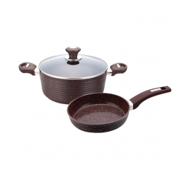 Set inductie Culinaro Eco oala cu capac 24 cm cu tigaie 26 cm aluminiu cu strat ceramic marmorat culoare maro inchis 