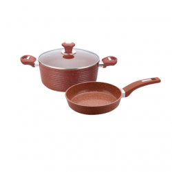 Set inductie Culinaro Eco oala cu capac 24 cm cu tigaie 26 cm aluminiu cu strat ceramic marmorat culoare maro 
