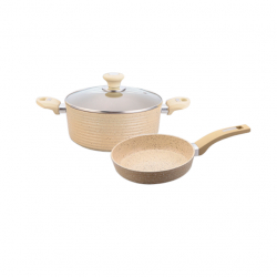 Set inductie Culinaro Eco oala cu capac 28 cm cu tigaie 26 cm aluminiu cu strat ceramic marmorat culoare crem 