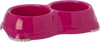 Castron antiderapant Smarty Bowls dublu 2x330 ml Roz trandafiriu 