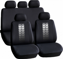 Set Huse Scaune Auto Universale negru+alb compatibil cu scaune cu airbag polyester + burete 2mm