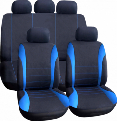 Set Huse Scaune Auto Universale negru+albastru deschis compatibil cu scaune cu airbag polyester + burete 2mm