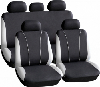 Set Huse Scaune Auto Universale negru+gri compatibil cu scaune cu airbag polyester + burete 2mm 