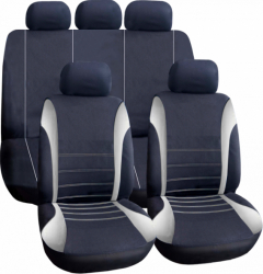 Set Huse Scaune Auto Universale negru+gri inchis compatibil cu scaune cu airbag polyester + burete 2mm