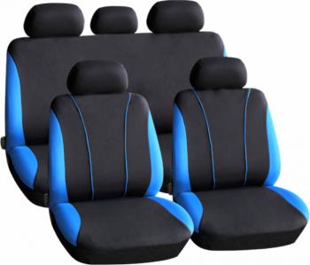 Set Huse Scaune Auto Universale Premium Carguard compatibil cu scaune cu airbag polyester + burete 2mm negru+albastru 