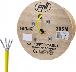 Cablu S/FTP CAT7 PNI SF07 pentru internet 1 Gigabit si sisteme de supraveghere Rola 305m 