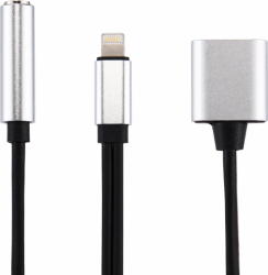 Adaptor 2in1 MTP Lightning to audio 3.5mm jack + Incarcare Lightning Silver 