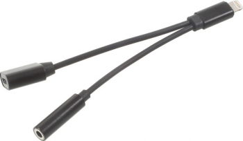 Adaptor 2in1 MTP Lightning to audio 3.5mm jack + Incarcare Lightning Negru 