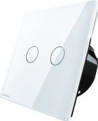 Intrerupator touch dublu WI-FI cu panou de sticla alb 86 x 86 x 35 mm 