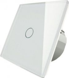 Intrerupator touch simplu cap-scara cu panou de sticla alb 86 x 86 x 35 mm 