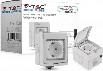 Priza Smart pentru exterior protectie IP54 compatibila Alexa si Google Home gri V-TAC
