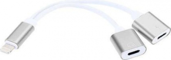 Adaptor 2 in 1 iPhone iPad Lightning casti si charger splitter Alb/Argintiu SHO155 