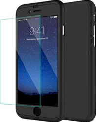 Husa de protectie cu acoperire completa 360 grade + folie protectie sticla pentru iPhone 7 capac de protectie Negru SHO182 