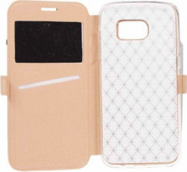 Husa stil carte pentru Samsung Galaxy S7 Edge cu fereastra protectie spate capac de protectie husa de protectie bumper auriu SHO199 