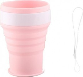 Pahar Pliabil 350 ml Silicon Roz cu Capac 