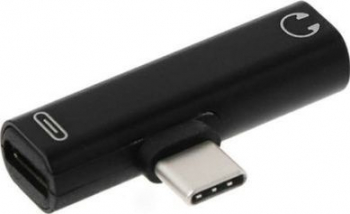 Adaptor 2 in 1 casti si charger USB Type C Jack 3.5 mm splitter Negru SHO937 
