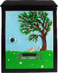 Cutie postala cu pisici personalizata manual pentru exterior din otel galvanizat neagra 300x215x70 mm 