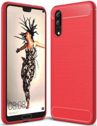 Husa spate carcasa antisoc silicon su insertii carbon Rosu Huawei P20 SHO406