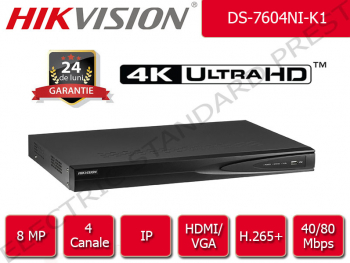 NVR Hikvision PoE 4 canale IP UltraHD 4K 8 Megapixel 