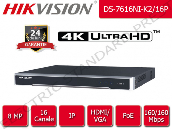 NVR Hikvision PoE 16 canale IP UltraHD 4K 8 Megapixel 