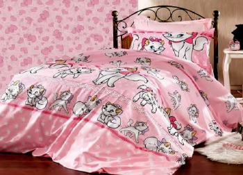 Set lenjerie pentru bebelusi cu aparatori laterale Kitty bumbac 100 