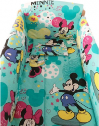 Set lenjerie pentru bebelusi cu aparatori laterale Minnie and Mickey Mouse bumbac 100