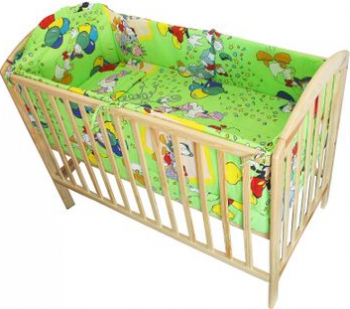 Set lenjerie pentru bebelusi cu aparatori laterale Petrecere Mickey Mouse bumbac 100 