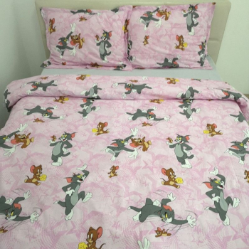 Set lenjerie pentru bebelusi cu aparatori laterale Tom and Jerry bumbac 100 
