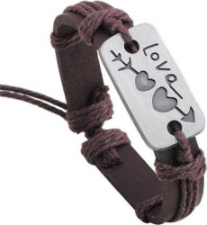 Bratara piele maro unisex mesaj Love 